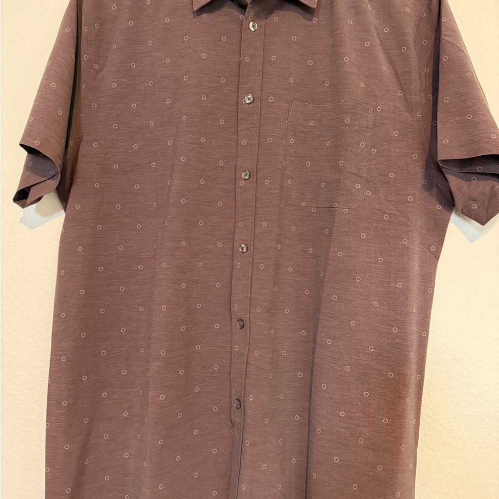 Men's Short Sleeve Button-Down Shirt in Mauve with Micro Dot Print
